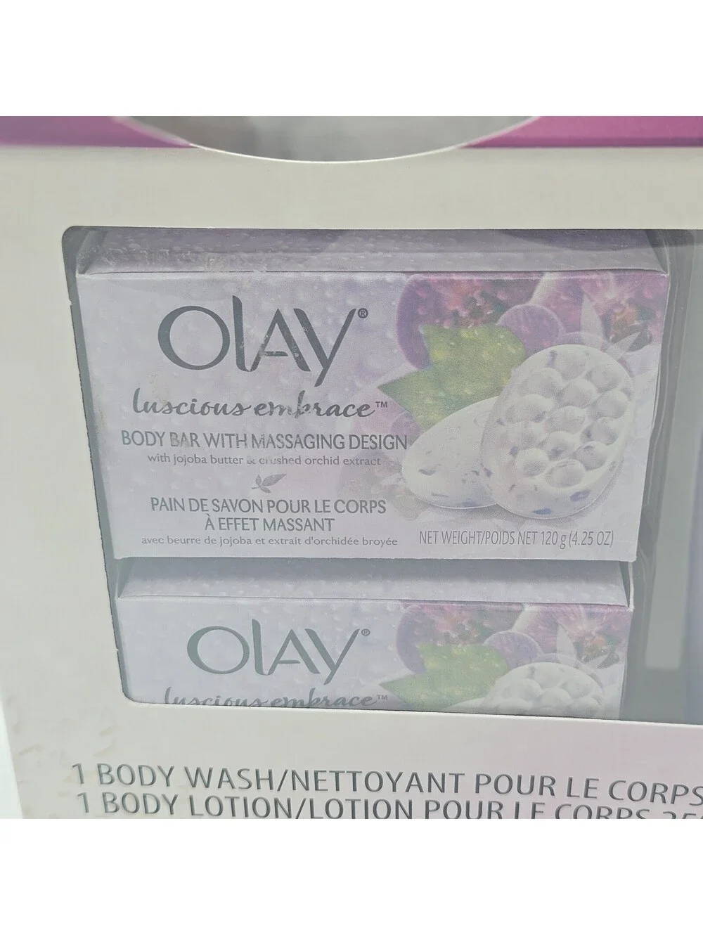 Olay Luscious Embrace Holiday Set. Includes Body Wash, Lotion And 2 Bars Of Soap